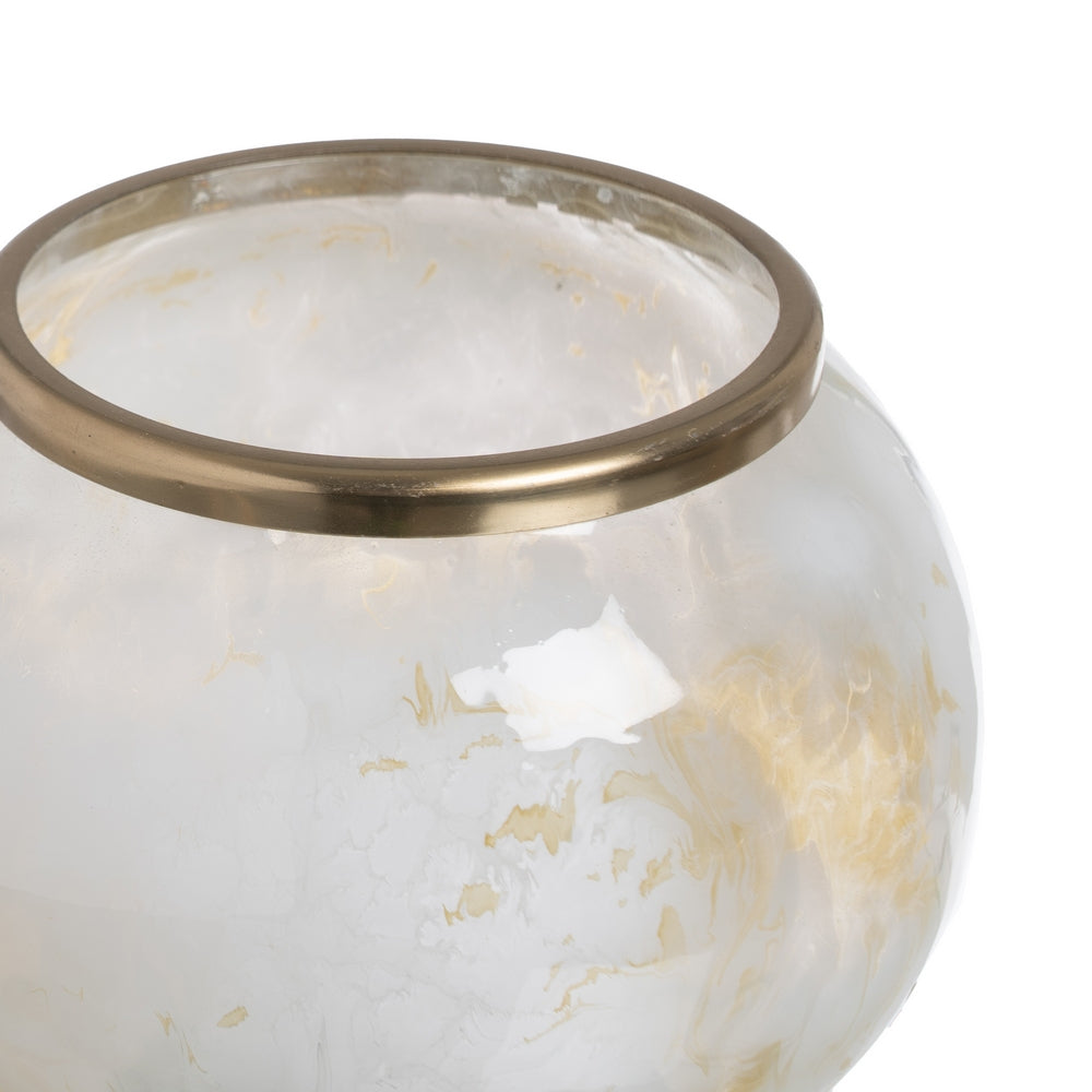 JARRÓN BLANCO-CHAMPÁN METAL-CRISTAL 19 X 19 X 13 CM