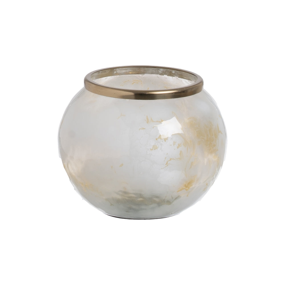JARRÓN BLANCO-CHAMPÁN METAL-CRISTAL 19 X 19 X 13 CM