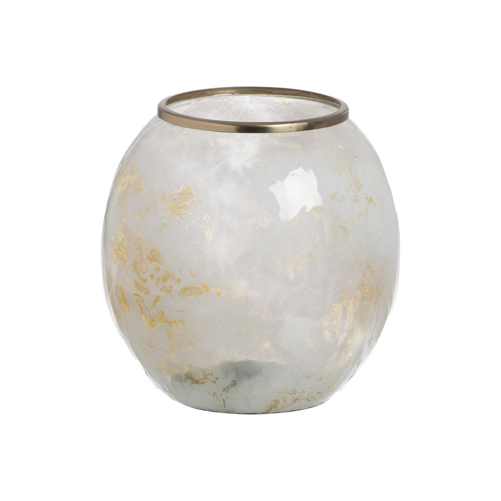 JARRÓN BLANCO-CHAMPÁN METAL-CRISTAL 20 X 20 X 21 CM