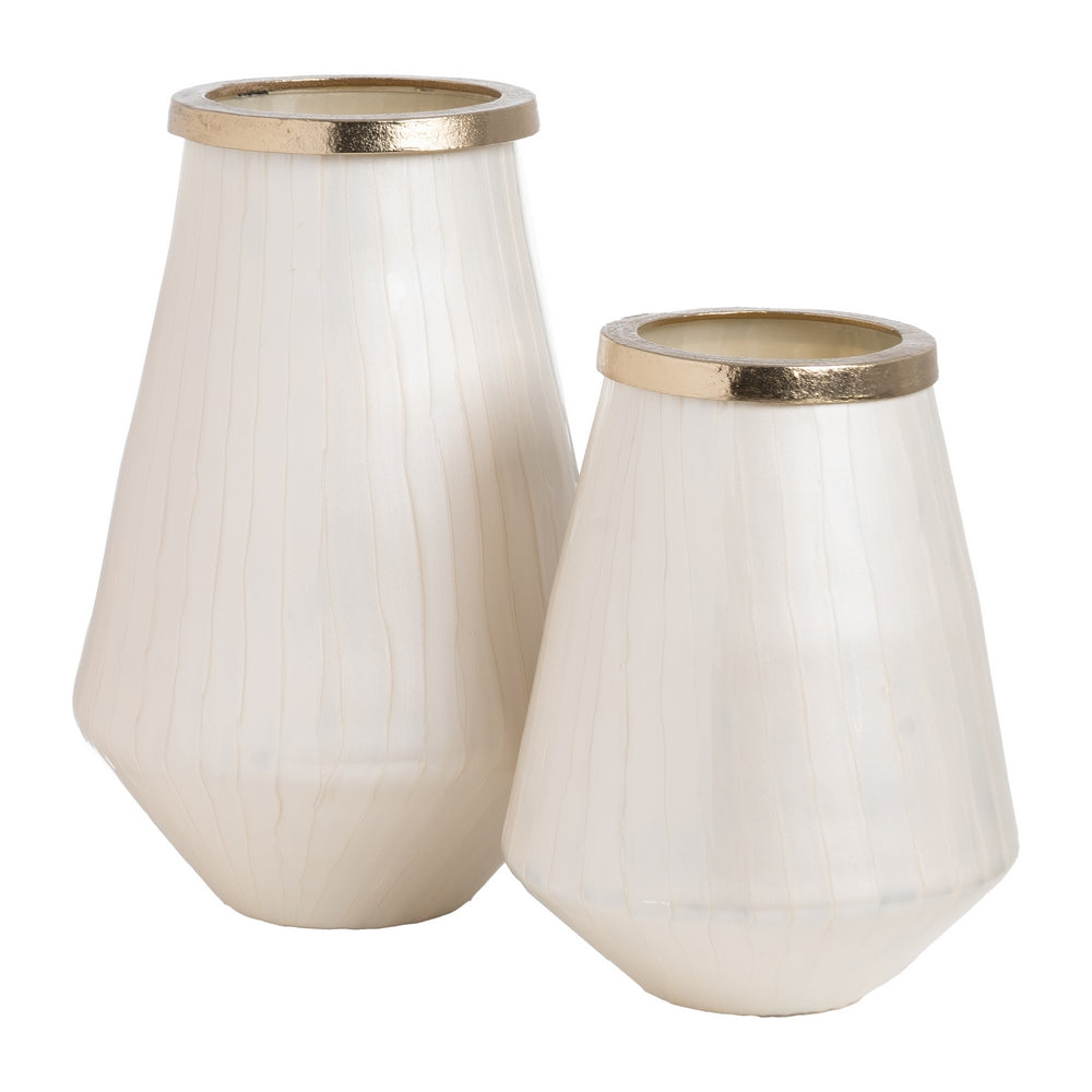 WHITE METAL-GLASS VASE DECORATION 23 X 23 X 29 CM