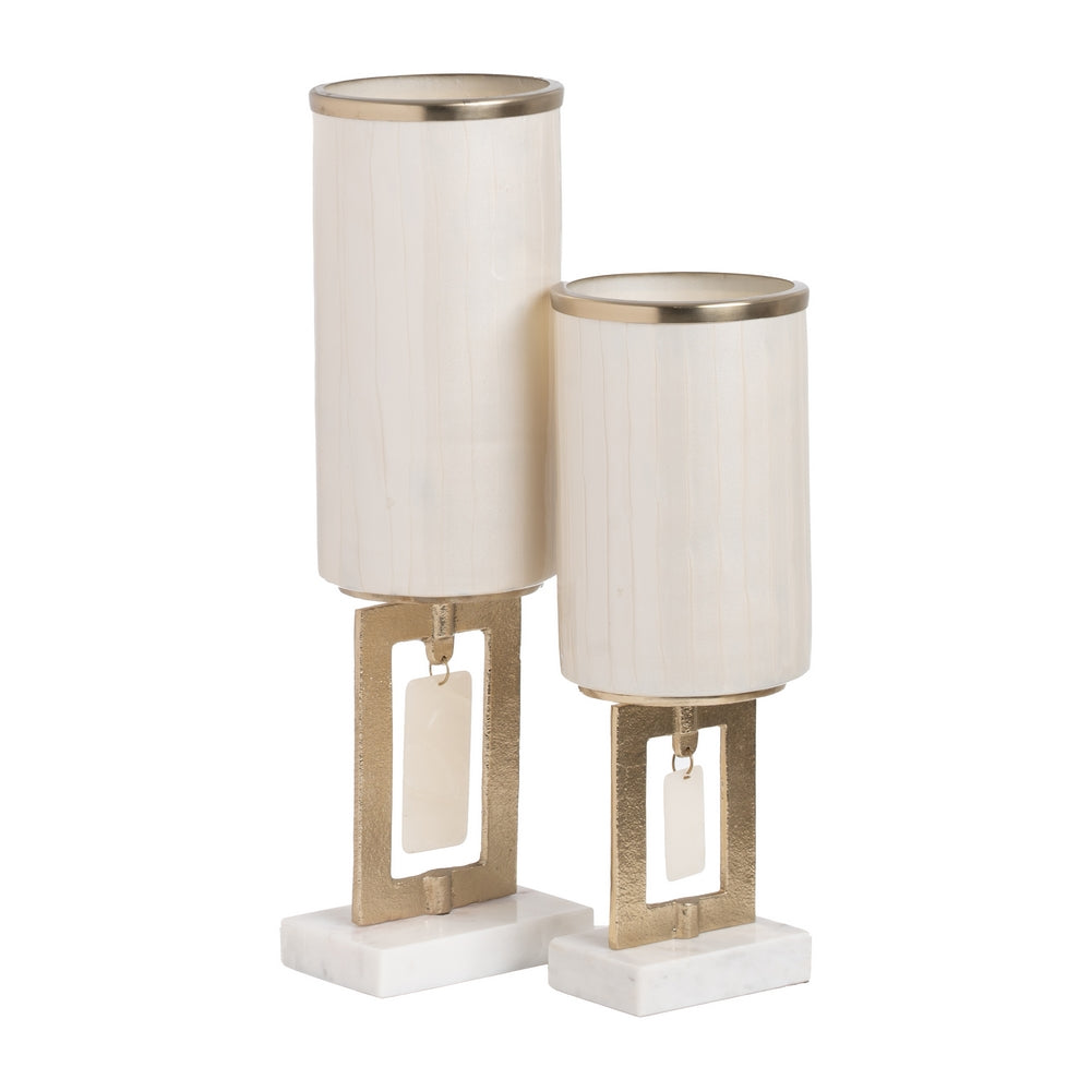 JARRÓN BLANCO METAL-CRISTAL DECORACIÓN 12,50 X 12,50 X 37 CM