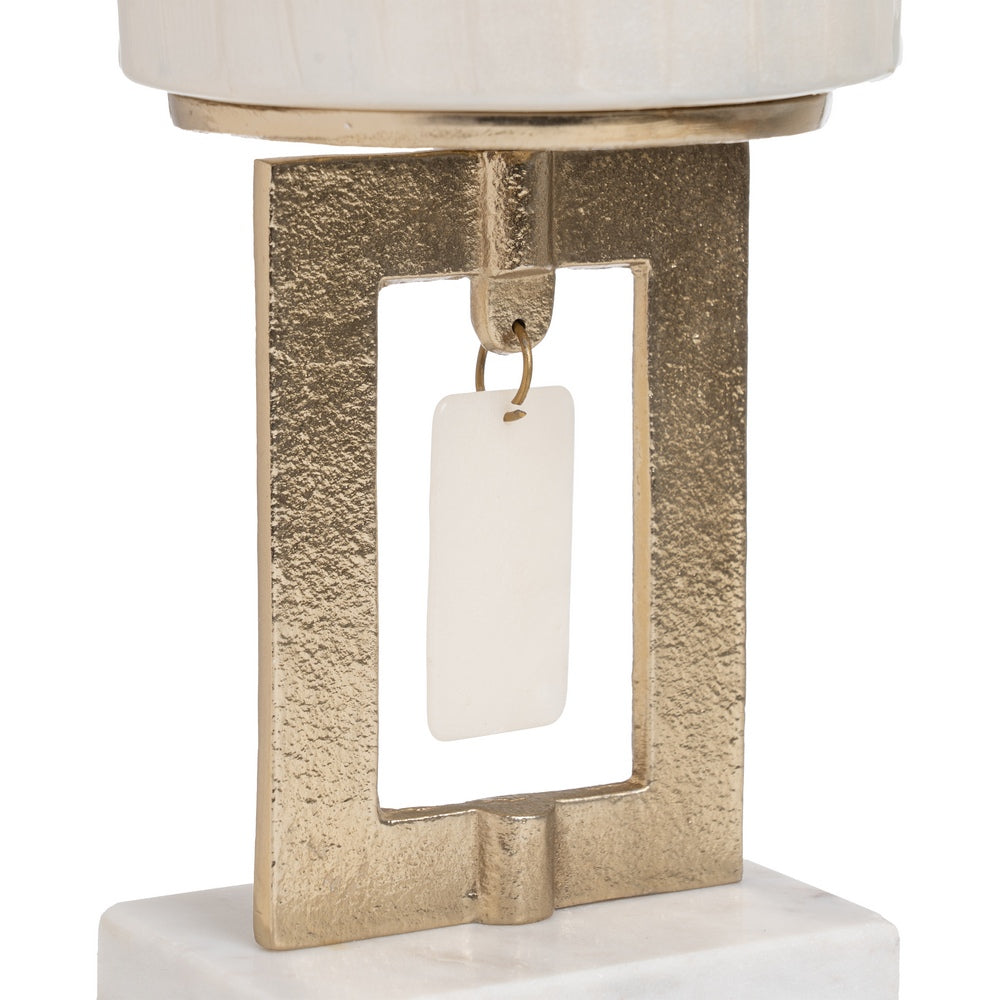 JARRÓN BLANCO METAL-CRISTAL DECORACIÓN 12,50 X 12,50 X 37 CM
