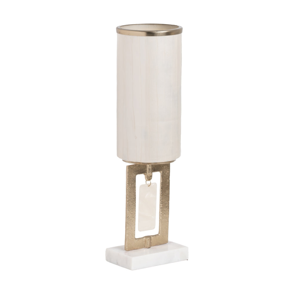 JARRÓN BLANCO METAL-CRISTAL DECORACIÓN 12,50 X 12,50 X 47 CM
