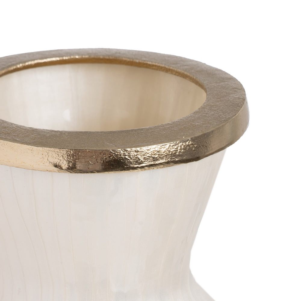 JARRÓN BLANCO METAL-CRISTAL DECORACIÓN 25 X 25 X 48 CM