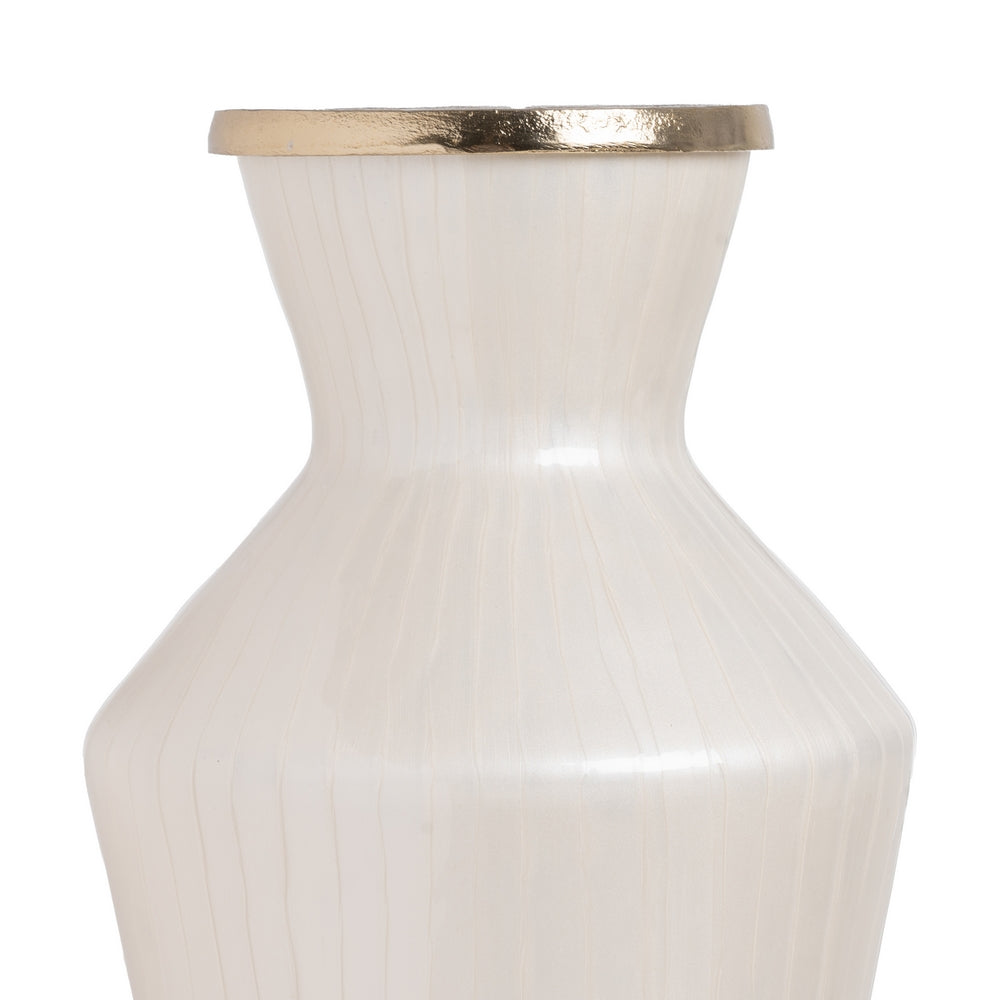 JARRÓN BLANCO METAL-CRISTAL DECORACIÓN 25 X 25 X 48 CM