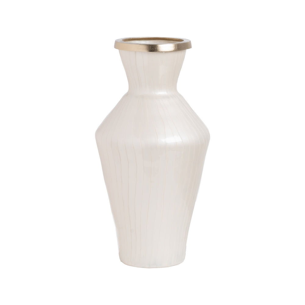 JARRÓN BLANCO METAL-CRISTAL DECORACIÓN 25 X 25 X 48 CM