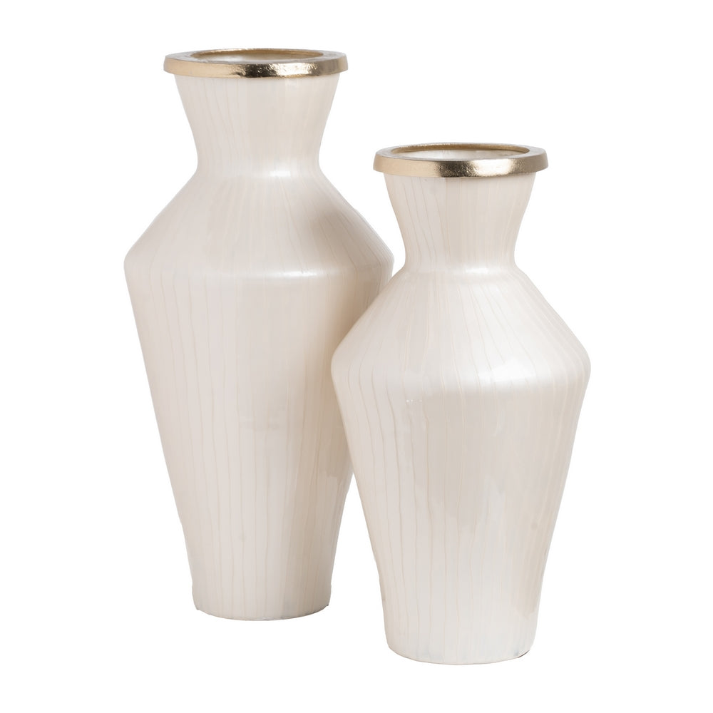 JARRÓN BLANCO METAL-CRISTAL DECORACIÓN 28 X 28 X 57 CM