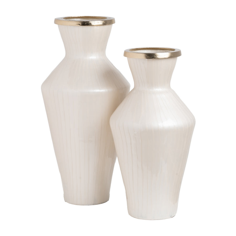 JARRÓN BLANCO METAL-CRISTAL DECORACIÓN 28 X 28 X 57 CM