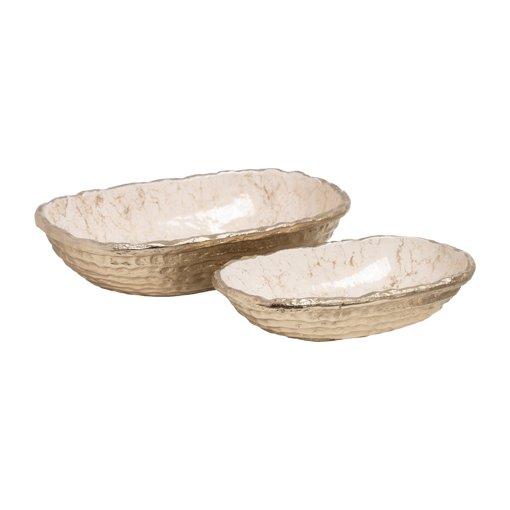 BANDEJA BLANCO-CHAMPÁN METAL DECORACIÓN 31 X 18 X 7 CM