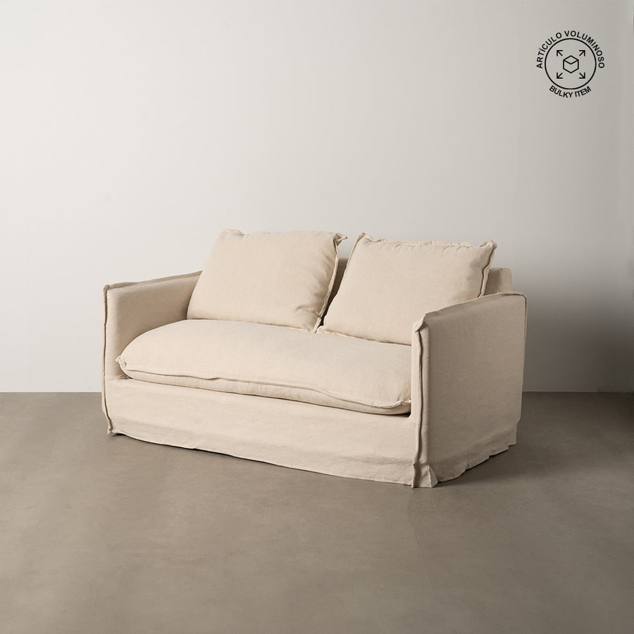 SOFÁ 2 PLAZAS CREMA TEJIDO-MADERA 160 X 95 X 85 CM