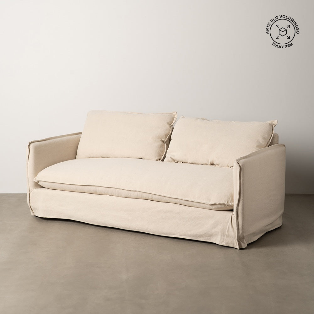 SOF� 3 PLAZAS CREMA TEJIDO-MADERA 200 X 95 X 85 CM