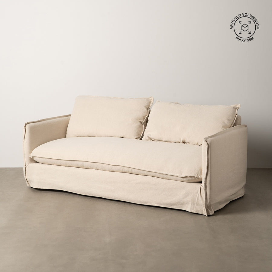 SOFÁ 3 PLAZAS CREMA TEJIDO-MADERA 200 X 95 X 85 CM