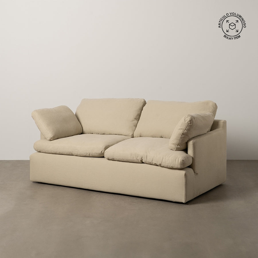 SOFÁ 2 PLAZAS BEIGE TEJIDO-MADERA 180 X 100 X 83 CM