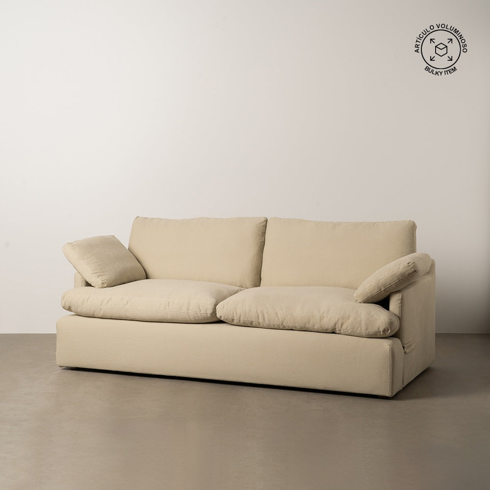 SOF� 3 PLAZAS BEIGE TEJIDO-MADERA 212 X 100 X 83 CM