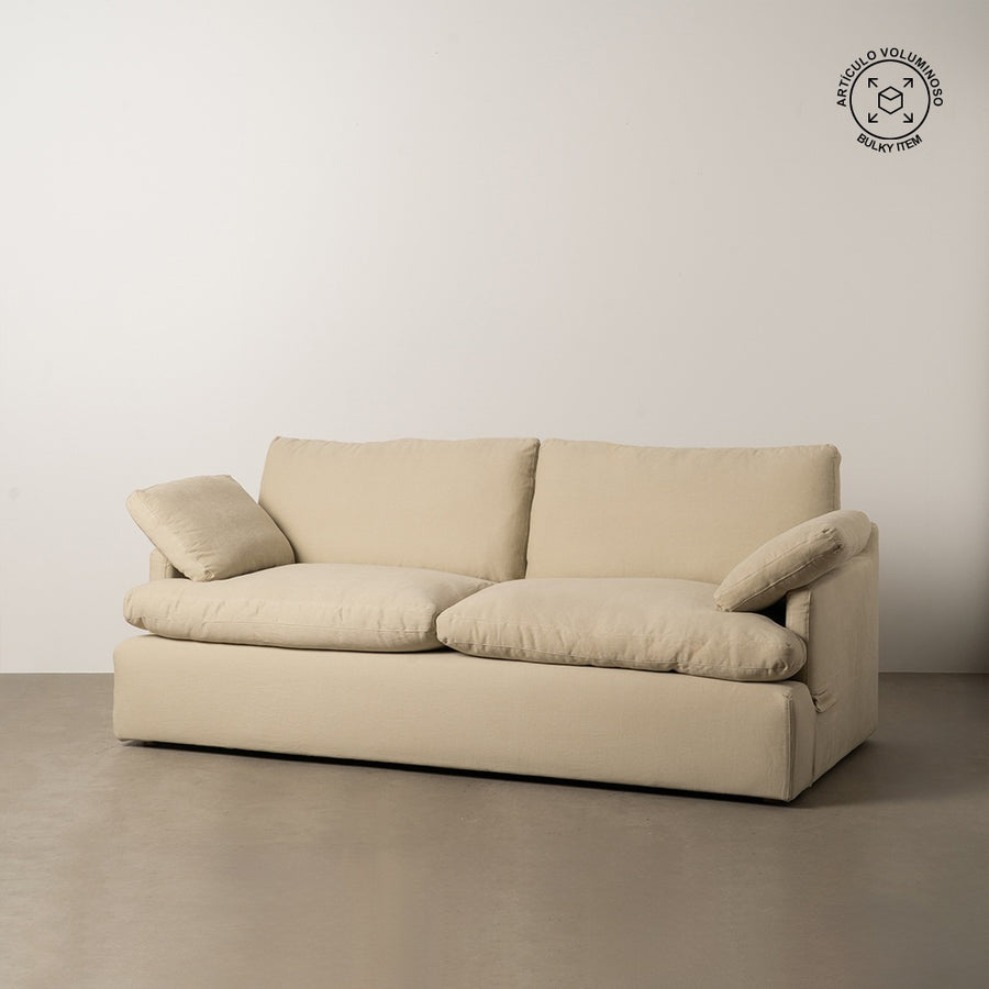 SOFÁ 3 PLAZAS BEIGE TEJIDO-MADERA 212 X 100 X 83 CM