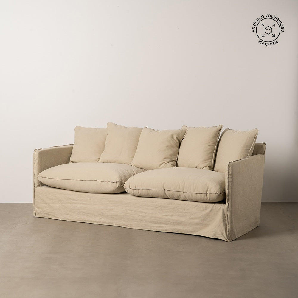 SOF� 3 PLAZAS BEIGE TEJIDO-MADERA 216 X 94 X 93 CM