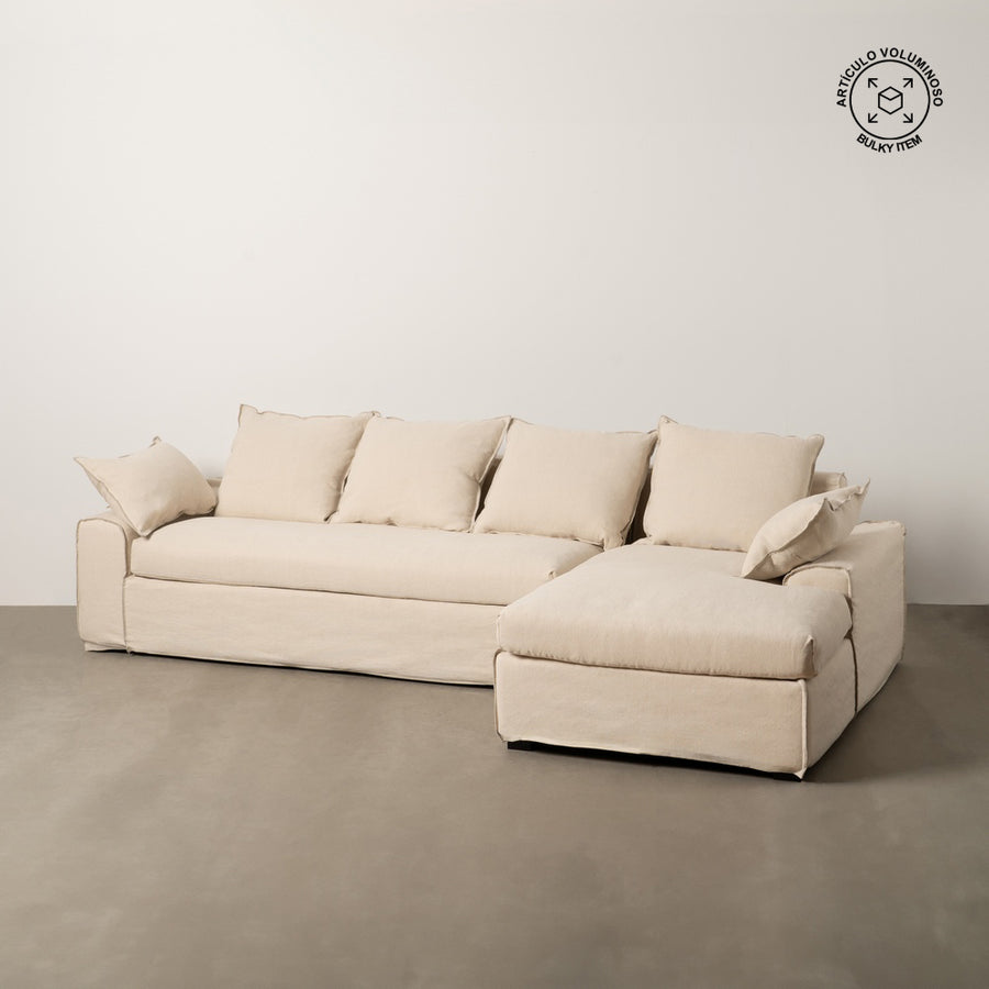 CHAISE-LOUNGER CREMA TEJIDO-MADERA 300 X 161 X 90 CM