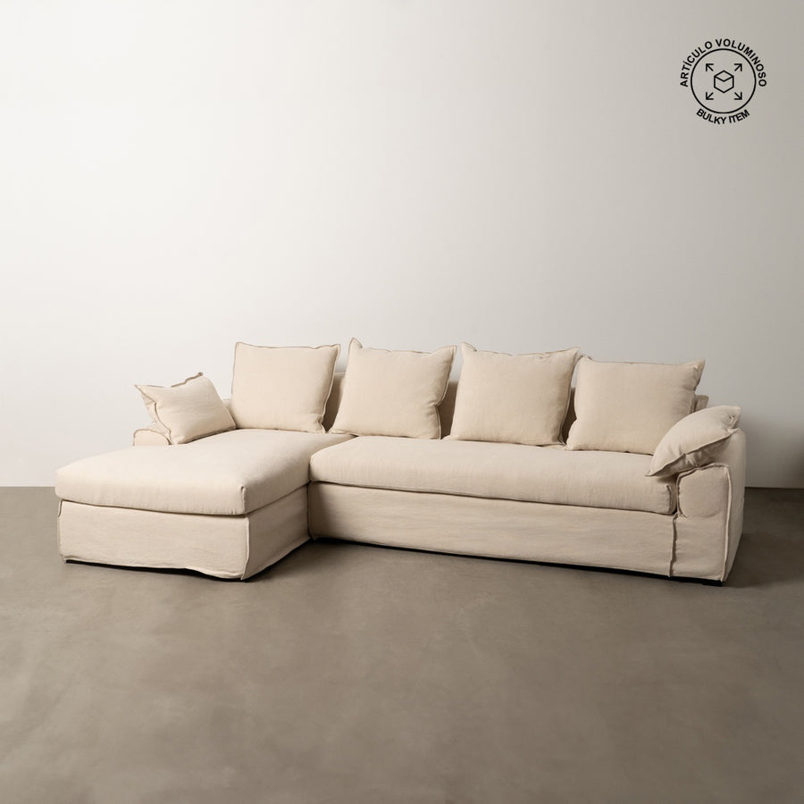 CHAISE-LOUNGER CREMA TEJIDO-MADERA 300 X 161 X 90 CM