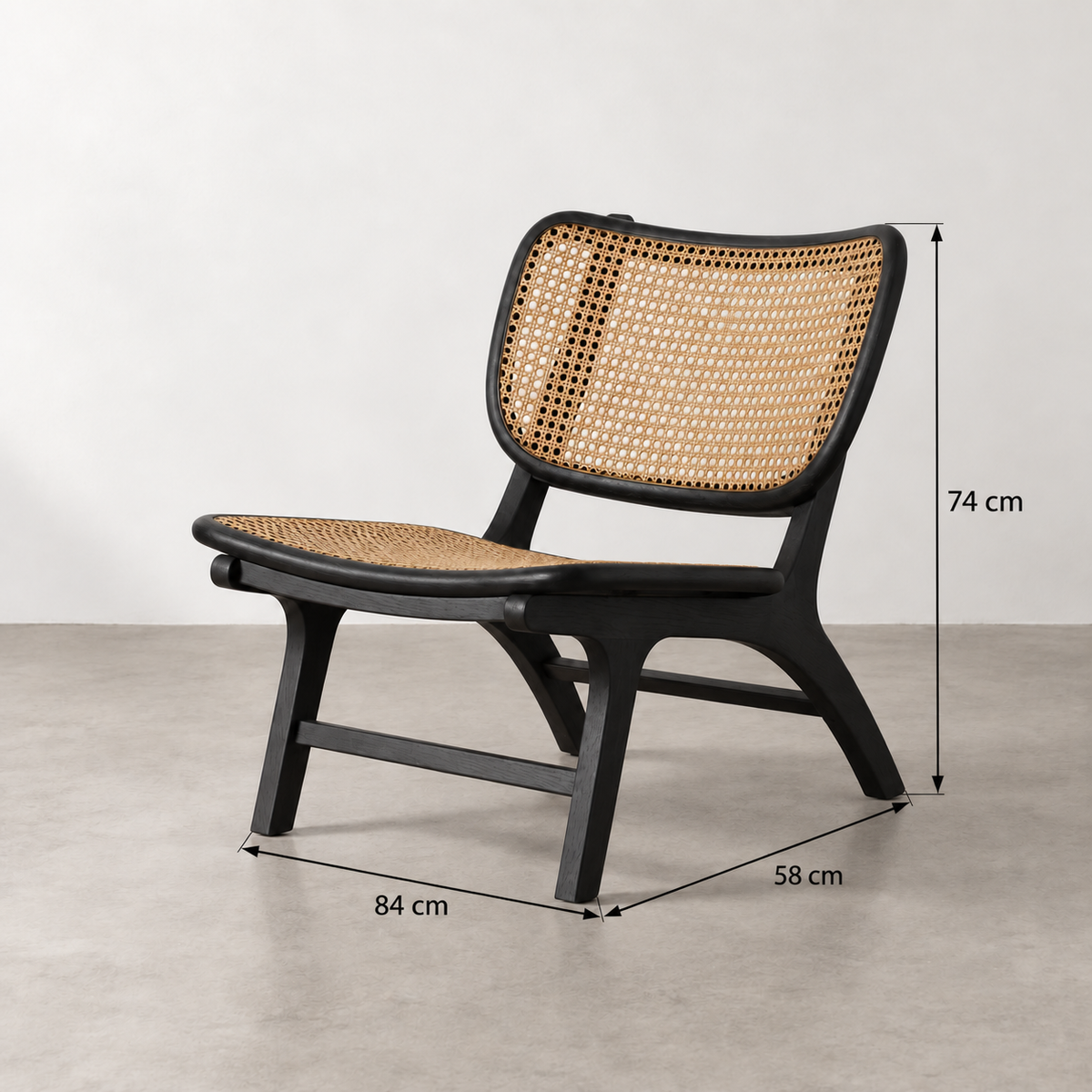 Sillón negro ratán madera — ficha de medidas