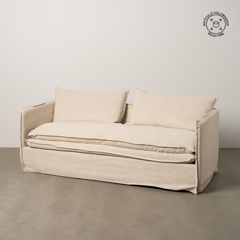 SOF� 3 PLAZAS CREMA TEJIDO-MADERA 210 X 97 X 89 CM