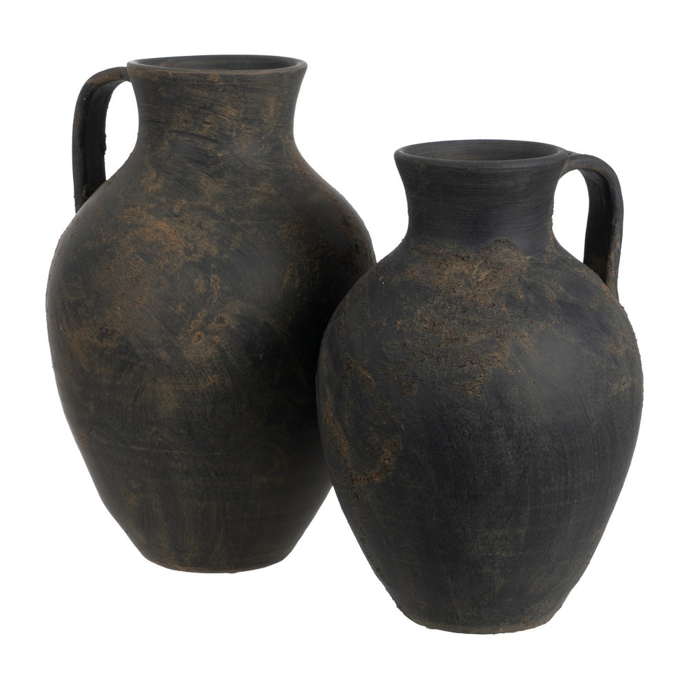 AGED GRAY CLAY VASE WITH HANDLE 26 X 26 X 36 CM