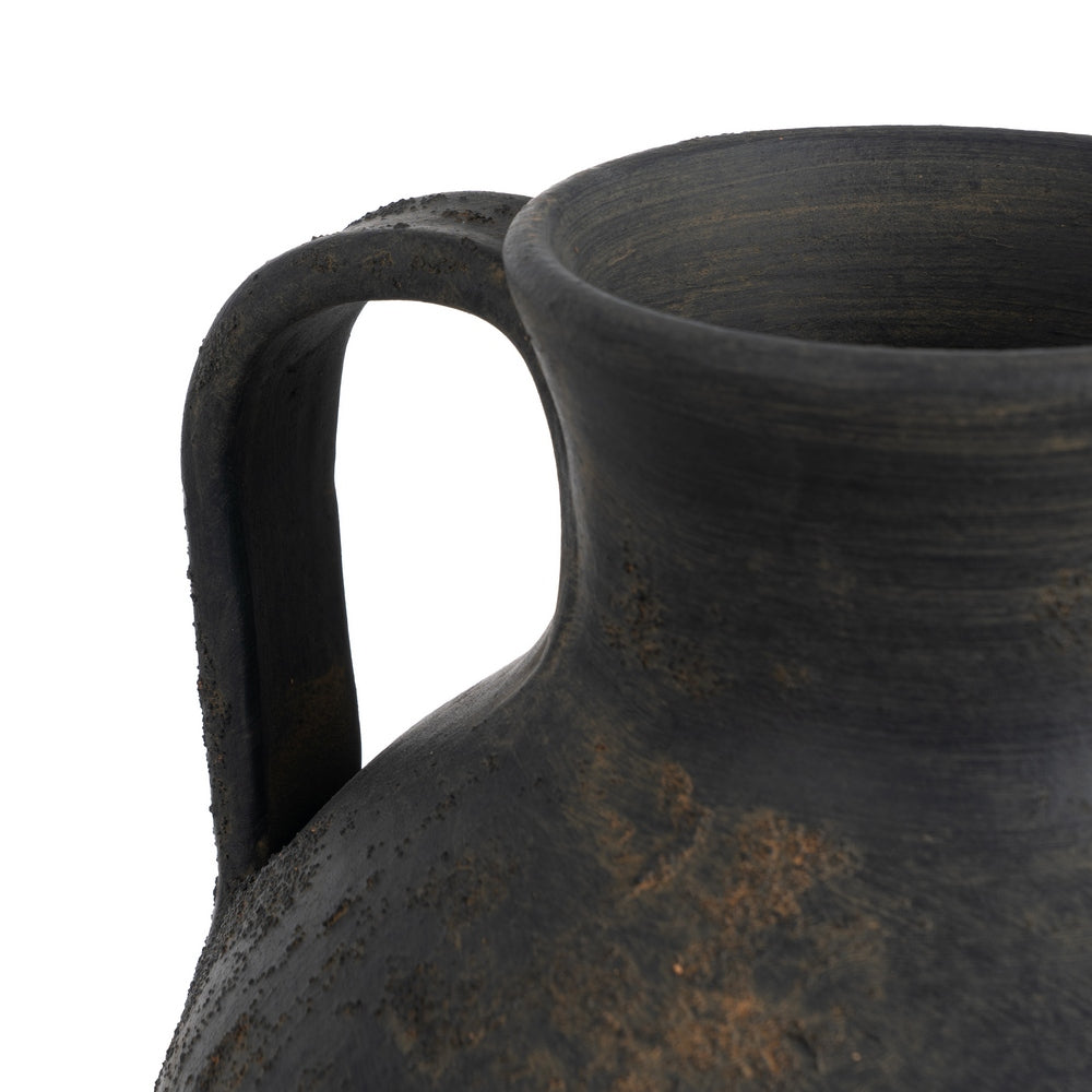 AGED GRAY CLAY VASE WITH HANDLE 26 X 26 X 36 CM