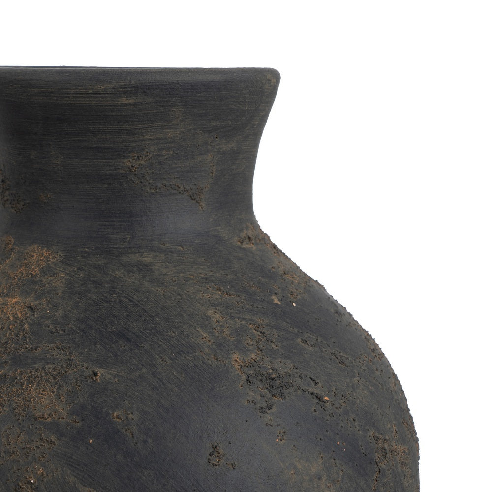 AGED GRAY CLAY VASE WITH HANDLE 26 X 26 X 36 CM