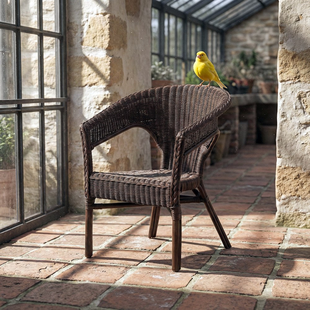 BROWN RATTAN LOUNGE CHAIR 60 X 62 X 78 CM