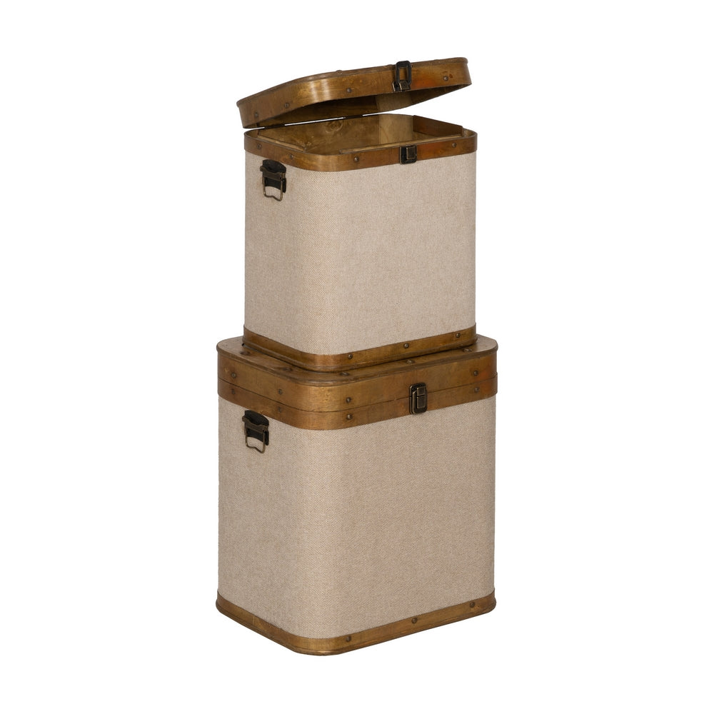 S/2 TRUNK BEIGE WOOD / FABRIC 40 X 30 X 45 CM