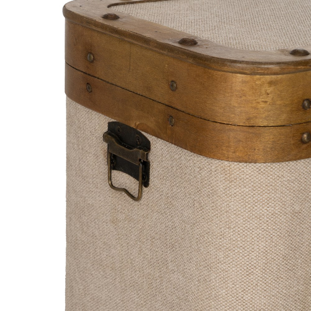 S/2 TRUNK BEIGE WOOD / FABRIC 40 X 30 X 45 CM