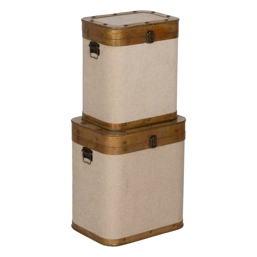 S/2 BAÚL BEIGE MADERA / TEJIDO 40 X 30 X 45 CM