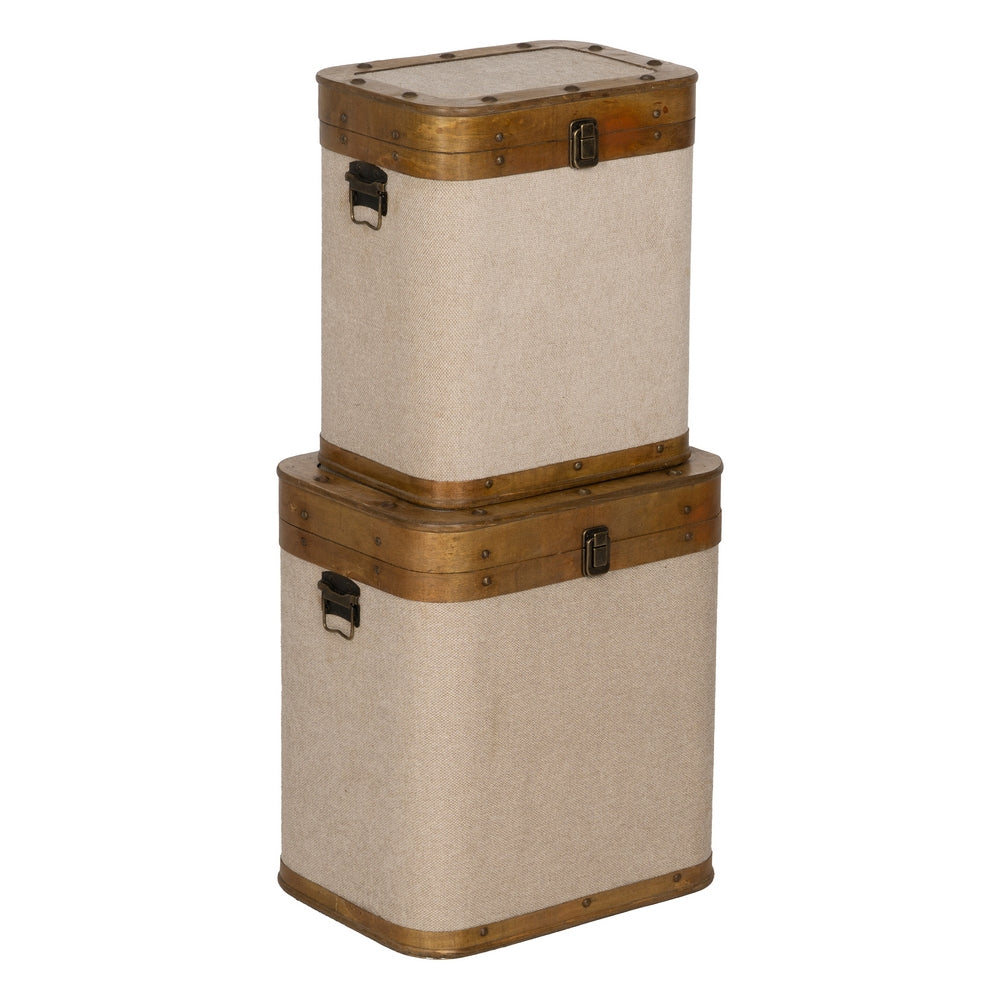 S/2 BAÚL BEIGE MADERA / TEJIDO 40 X 30 X 45 CM
