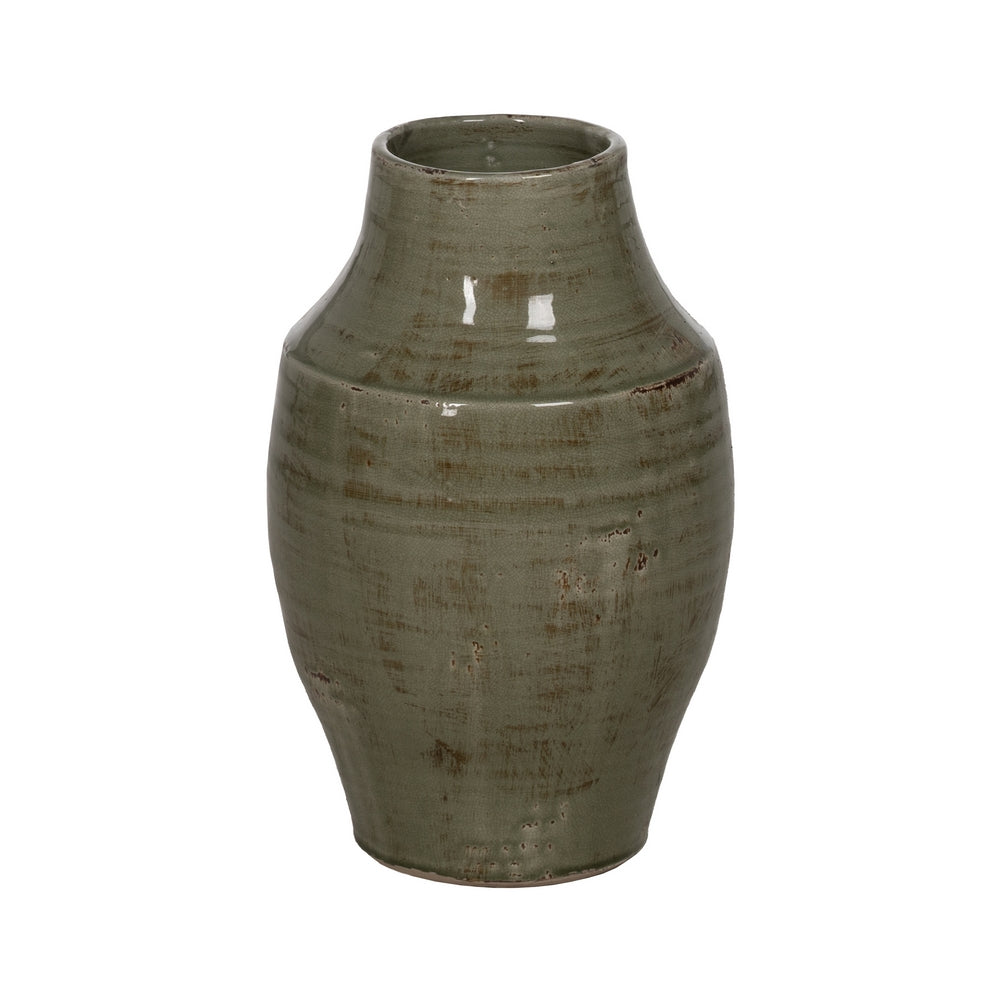JARRÓN VERDE CERÁMICA DECORACIÓN 26,50 X 26,50 X 41 CM