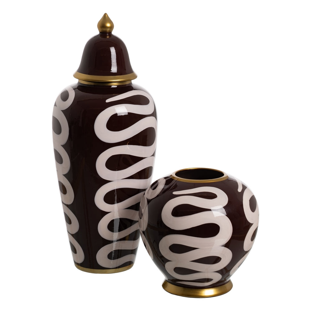 JARRÓN BLANCO-MARRÓN PORCELANA 20 X 20 X 21 CM