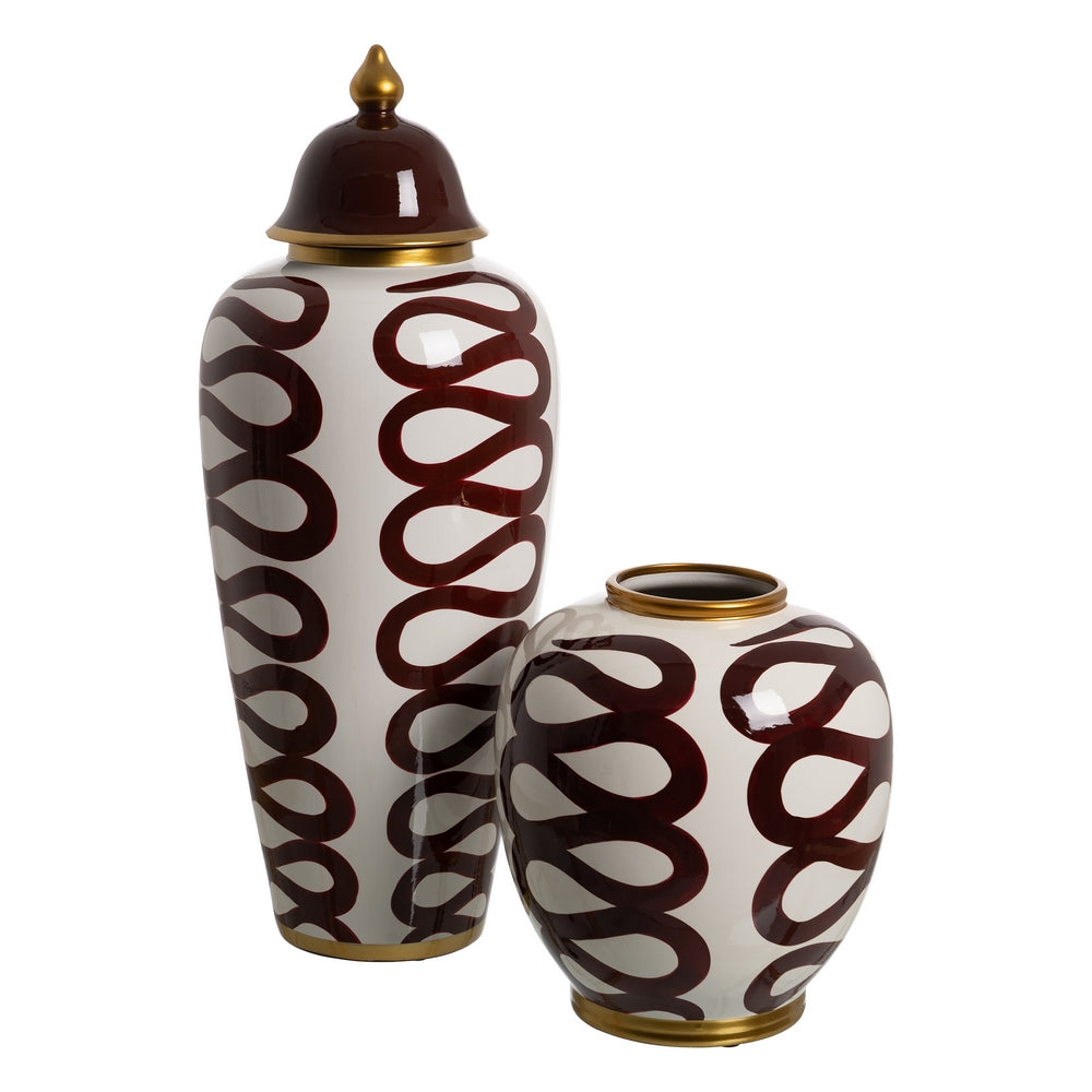 JARRÓN BLANCO-MARRÓN PORCELANA 25 X 25 X 29 CM