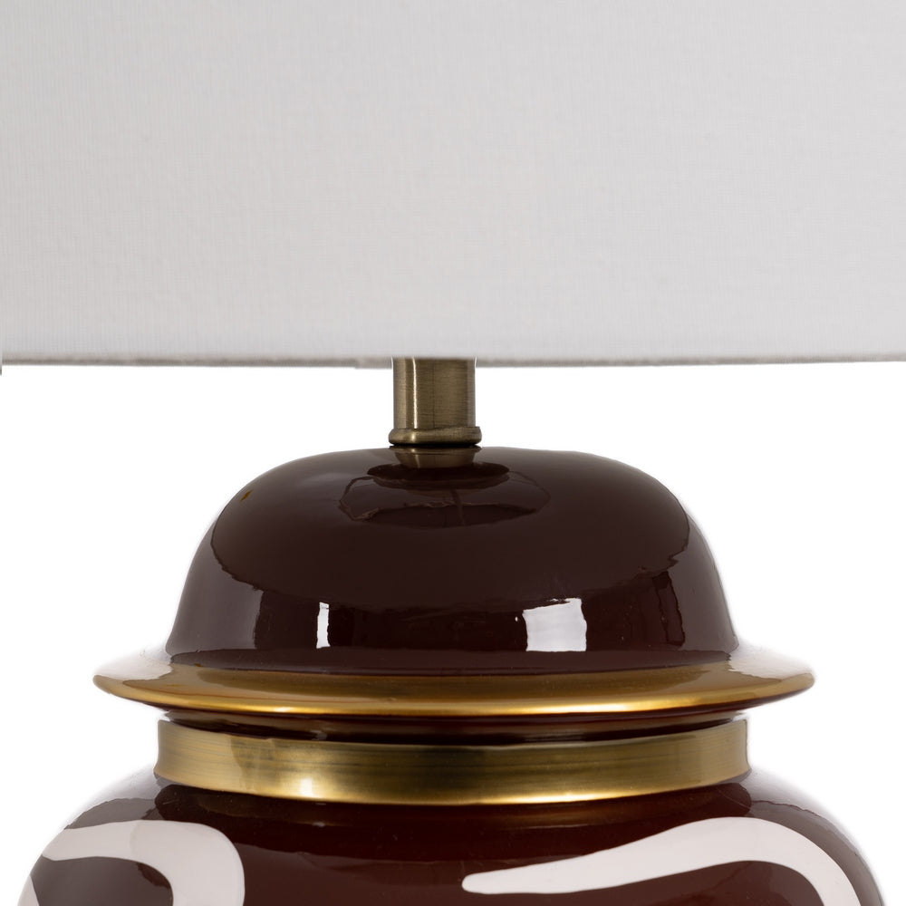 LÁMPARA MESA BLANCO-MARRÓN PORCELANA 24 X 24 X 50 CM