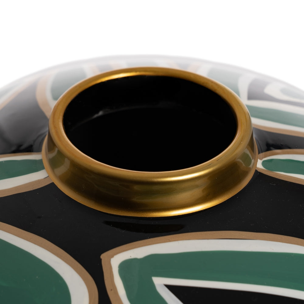 JARRÓN NEGRO-VERDE PORCELANA DECORACIÓN 28 X 28 X 34 CM