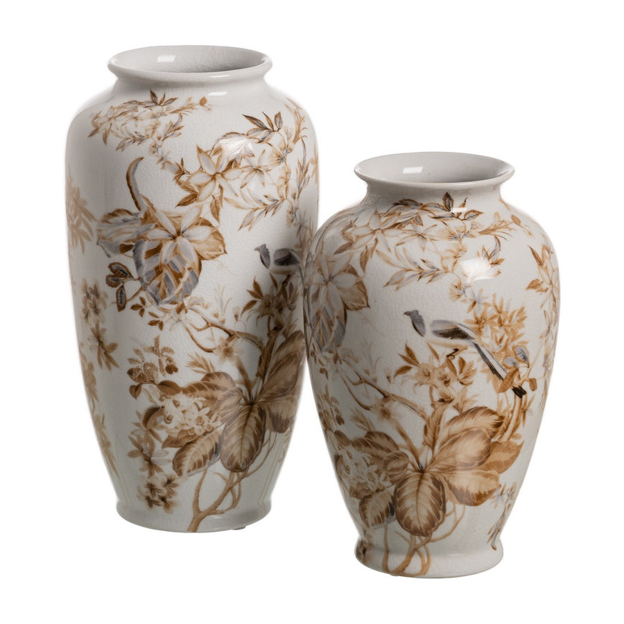 JARRÓN BLANCO-MARRÓN PORCELANA 19 X 19 X 33 CM
