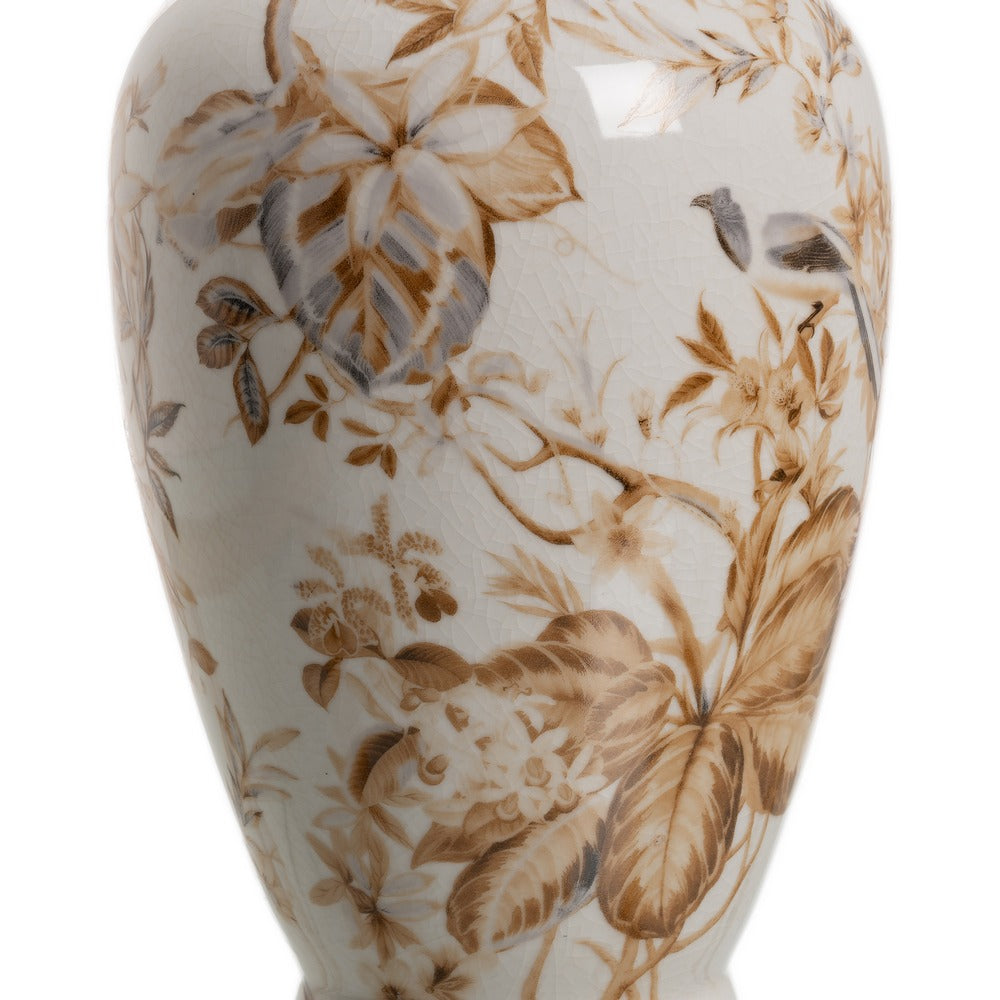 JARRÓN BLANCO-MARRÓN PORCELANA 19 X 19 X 33 CM