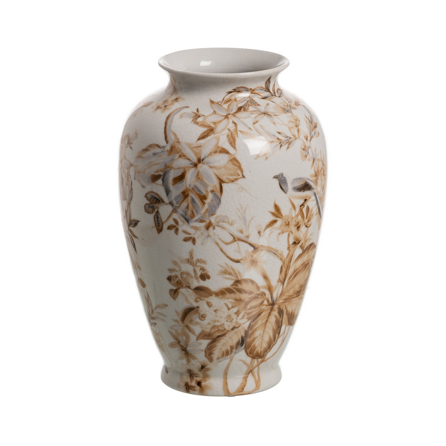 JARRÓN BLANCO-MARRÓN PORCELANA 19 X 19 X 33 CM