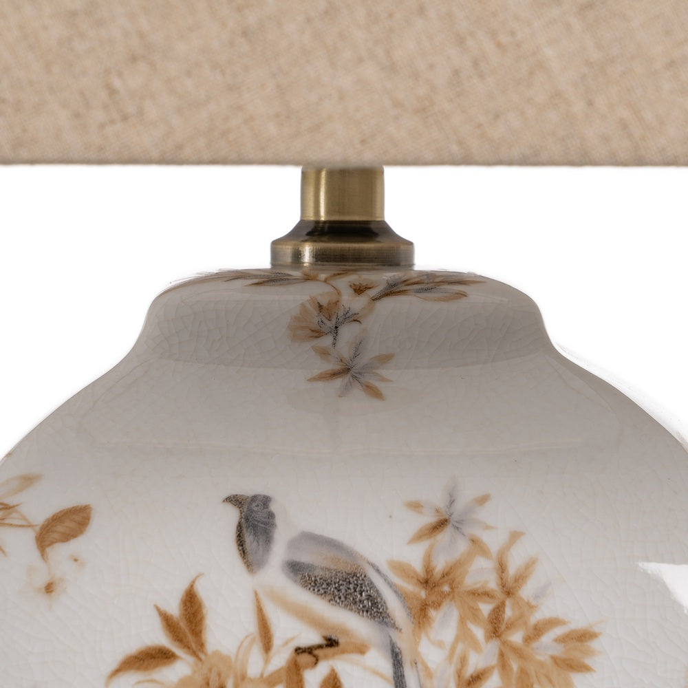 LÁMPARA MESA BLANCO-MARRÓN PORCELANA 22 X 22 X 45 CM