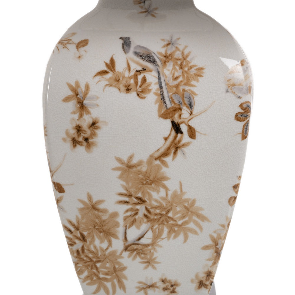 LÁMPARA MESA BLANCO-MARRÓN PORCELANA 22 X 22 X 45 CM