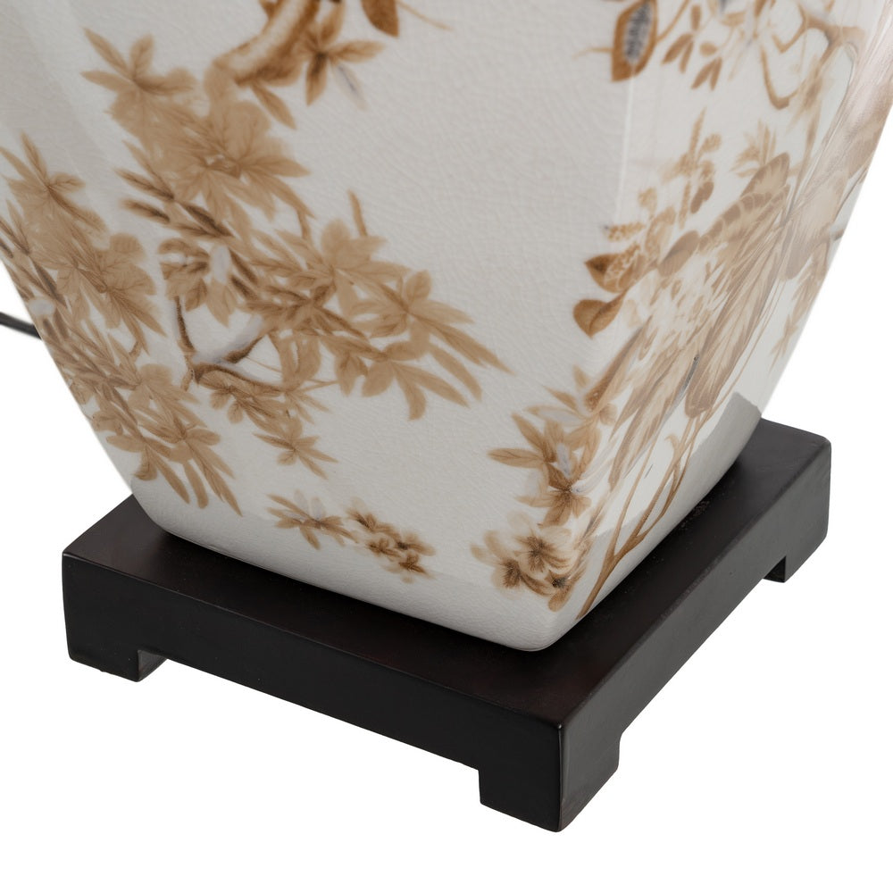LÁMPARA MESA BLANCO-MARRÓN PORCELANA 22 X 22 X 45 CM