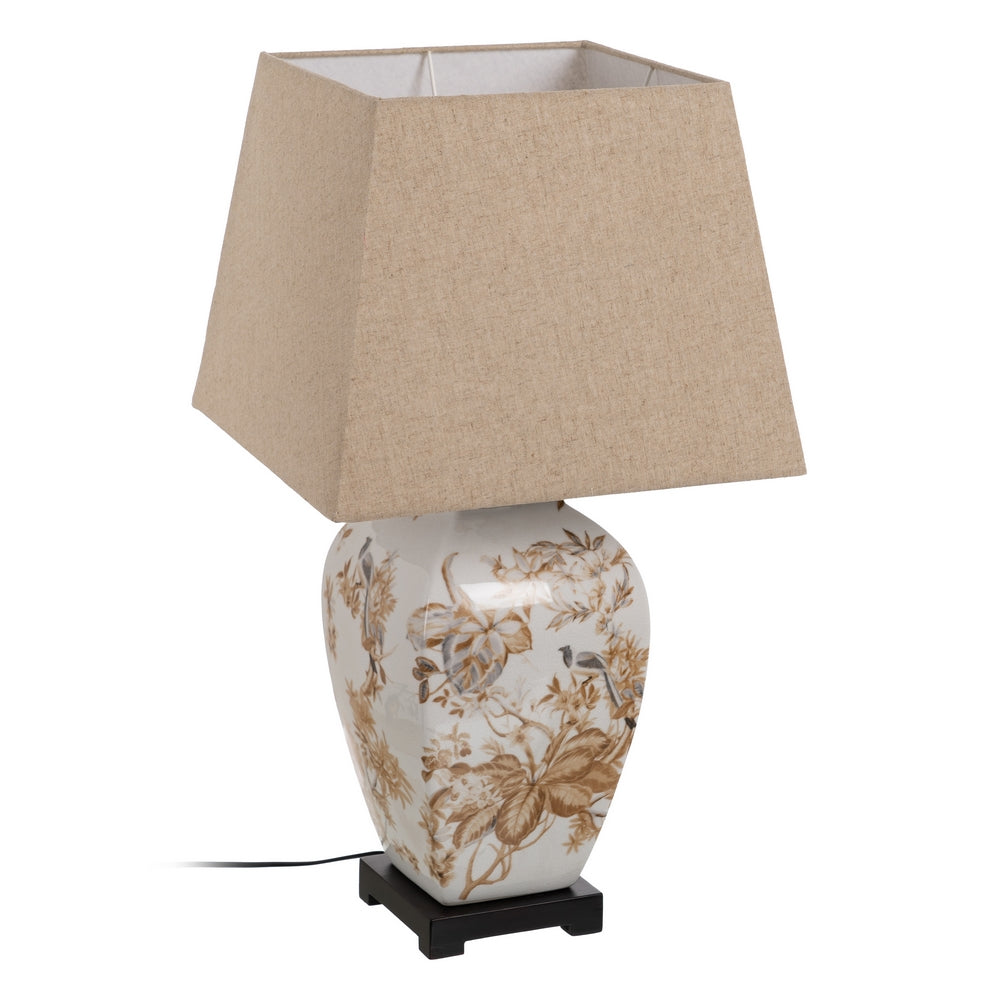 LÁMPARA MESA BLANCO-MARRÓN PORCELANA 22 X 22 X 45 CM