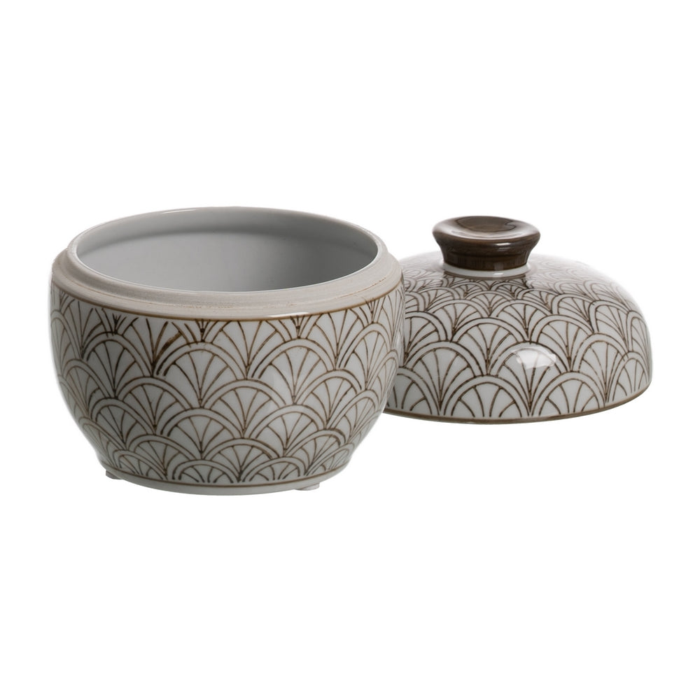 CAJA BLANCO-MARRÓN PORCELANA DECORACIÓN 15 X 15 X 13 CM