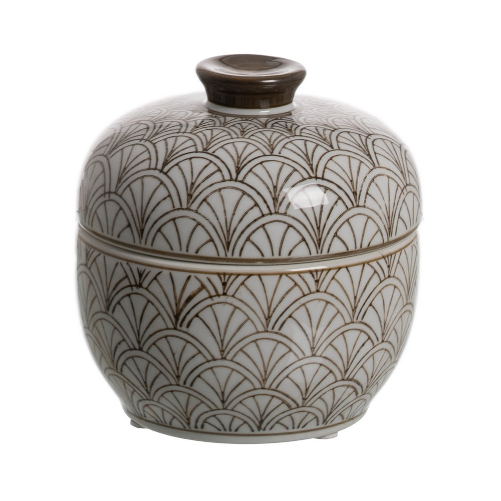 CAJA BLANCO-MARRÓN PORCELANA DECORACIÓN 15 X 15 X 13 CM