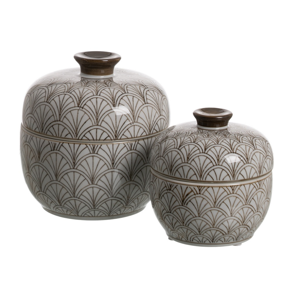 WHITE-BROWN PORCELAIN DECORATION BOX 18 X 18 X 19 CM