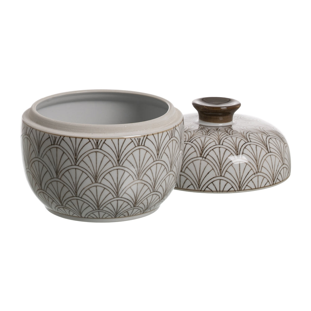 WHITE-BROWN PORCELAIN DECORATION BOX 18 X 18 X 19 CM