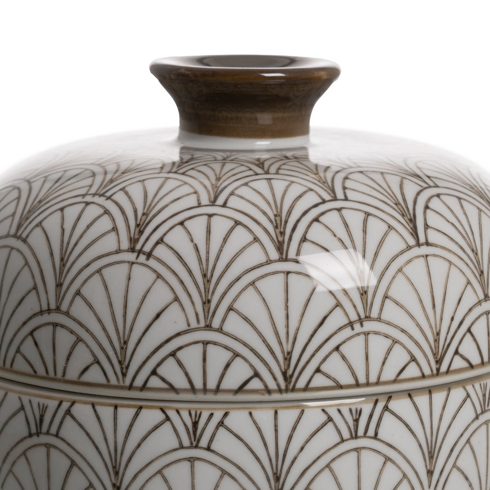 WHITE-BROWN PORCELAIN DECORATION BOX 18 X 18 X 19 CM