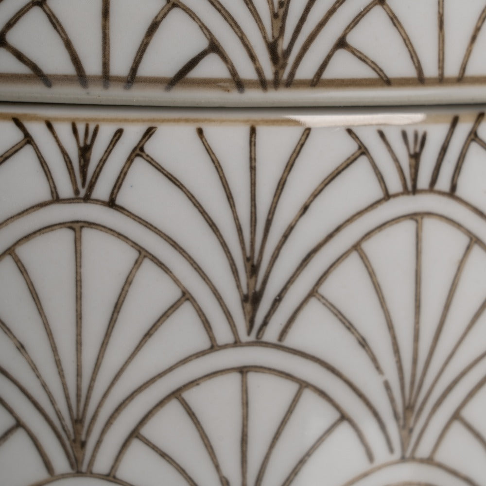 WHITE-BROWN PORCELAIN DECORATION BOX 18 X 18 X 19 CM